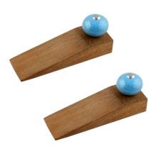 2 Pieces Sky Blue Crackle Ceramic Wooden Door Stopper
